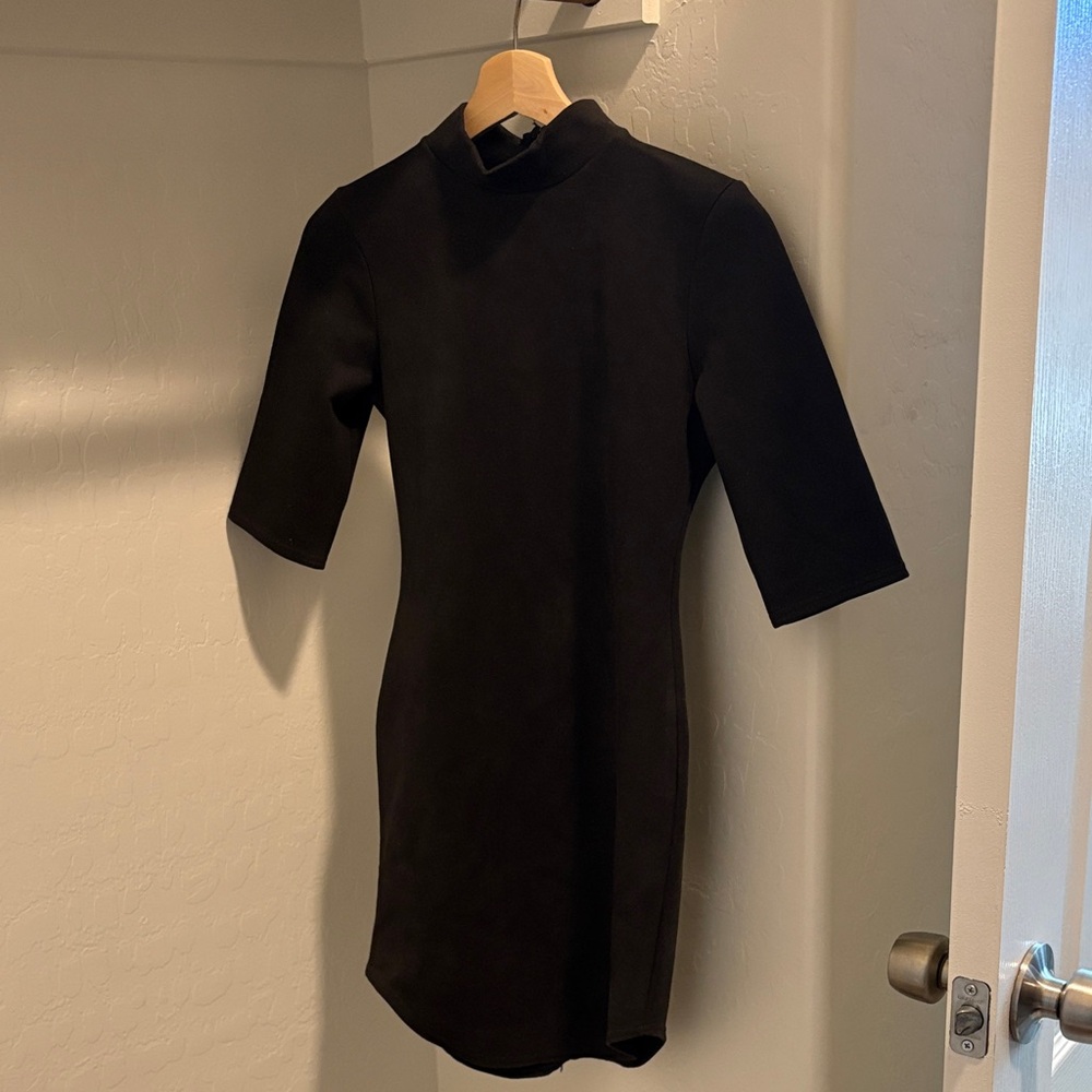 Black Short Sleeve Mock Neck Dress